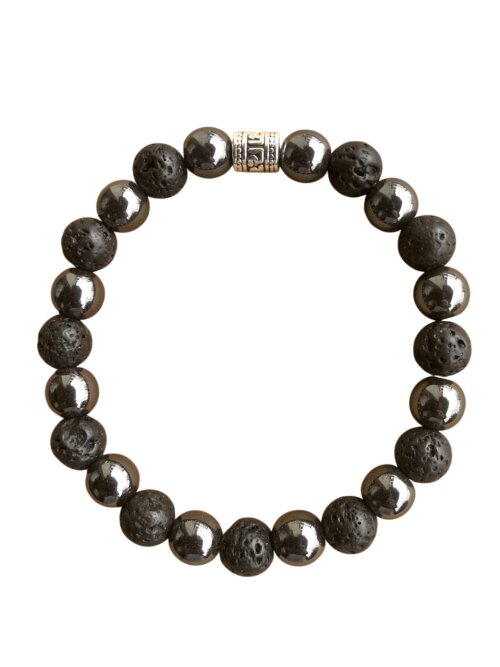 Pulseira de Pedra Vulcânica e Hematita