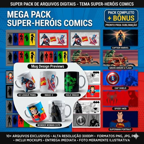 Pack  estampa  de super heróis para canecas+brindes