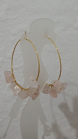 Argola Cascalhos Quartzo Rosa