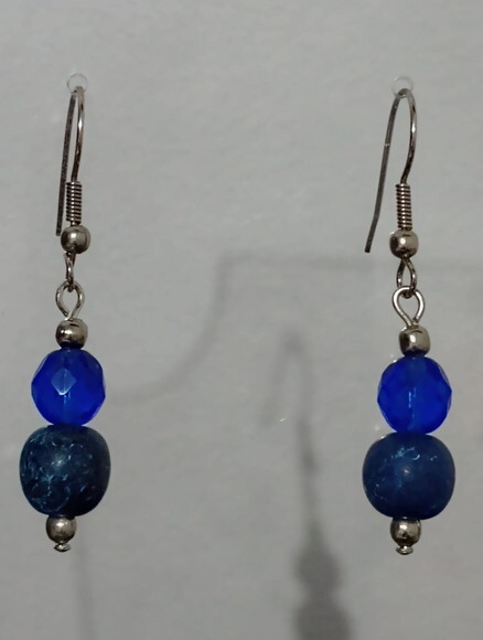 Brinco Cristais e Pedra Sabão Azul Médio