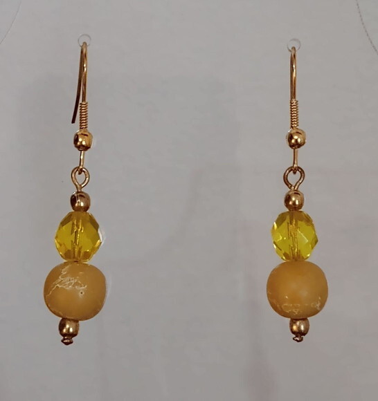 Brinco Cristais e Pedra Sabão Amarelo