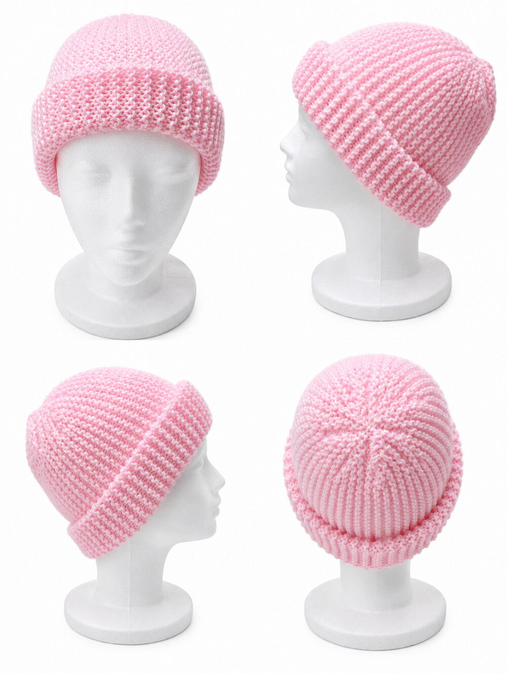 Touca rosa em cordões de tricô