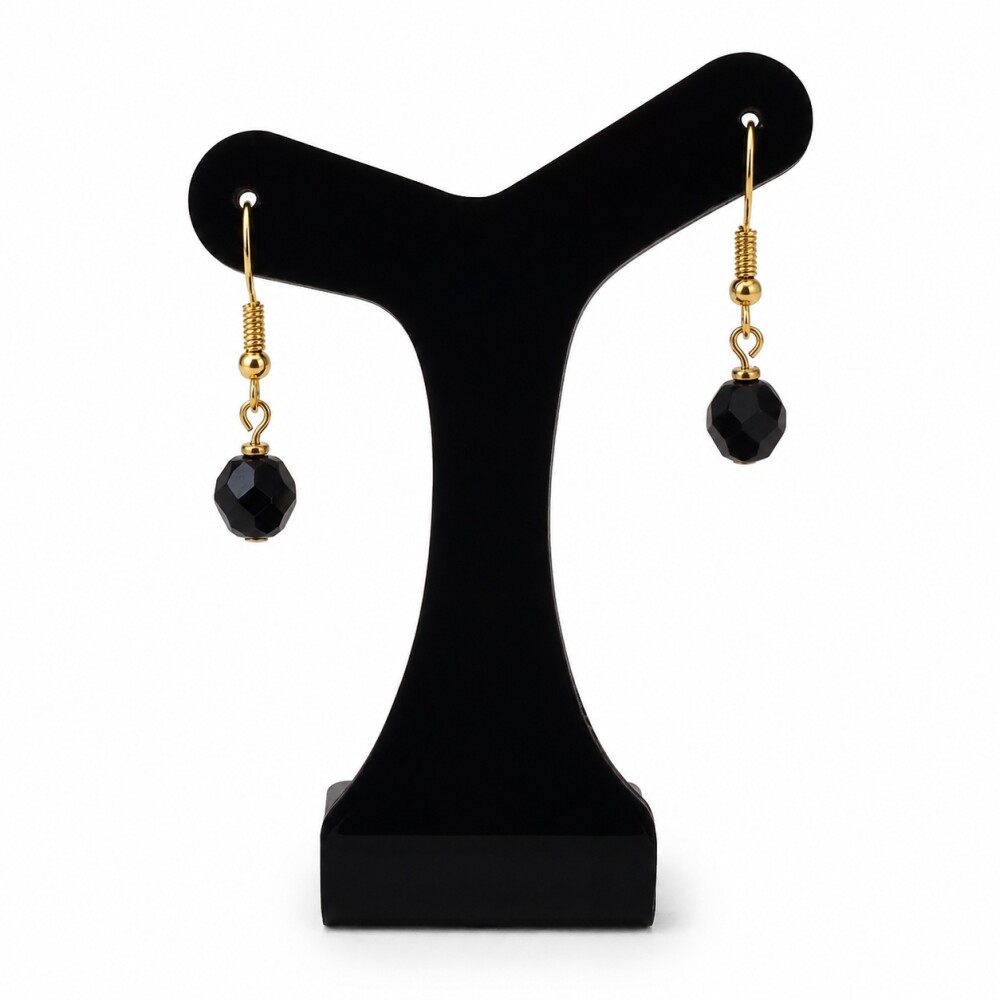 Brinco cristal tcheco preto anzol dourado
