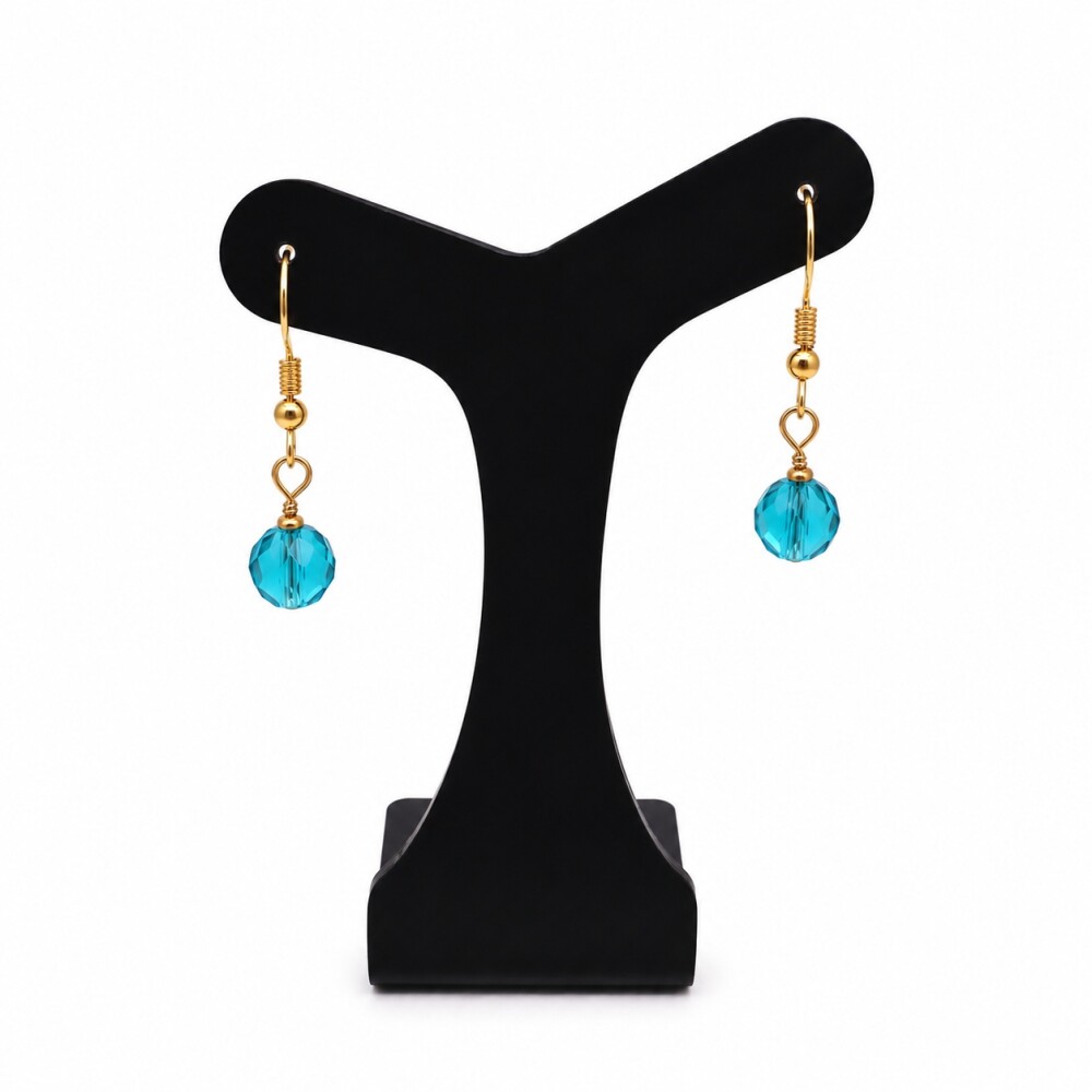 Brinco cristal tcheco turquesa anzol dourado