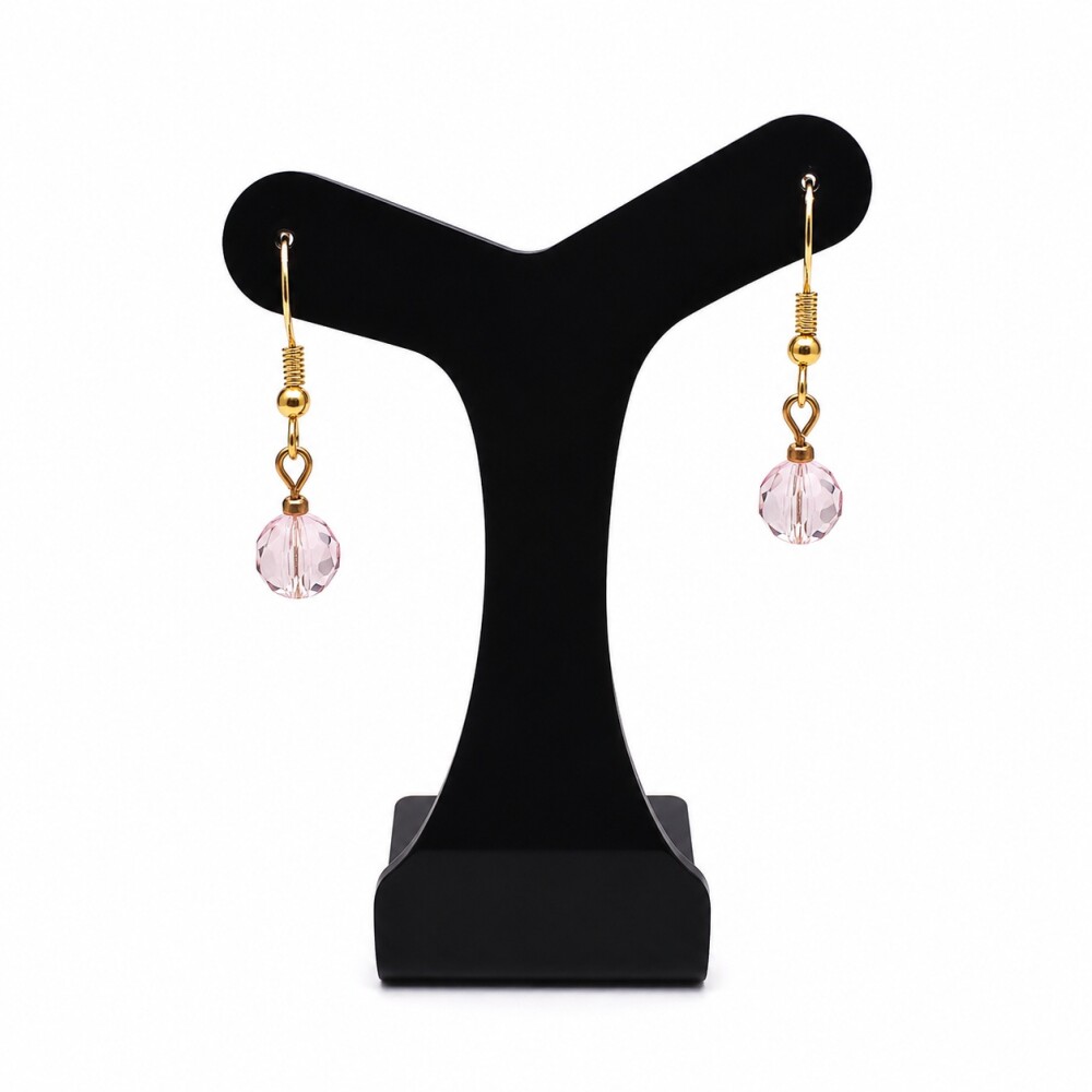 Brinco cristal tcheco rosa anzol dourado