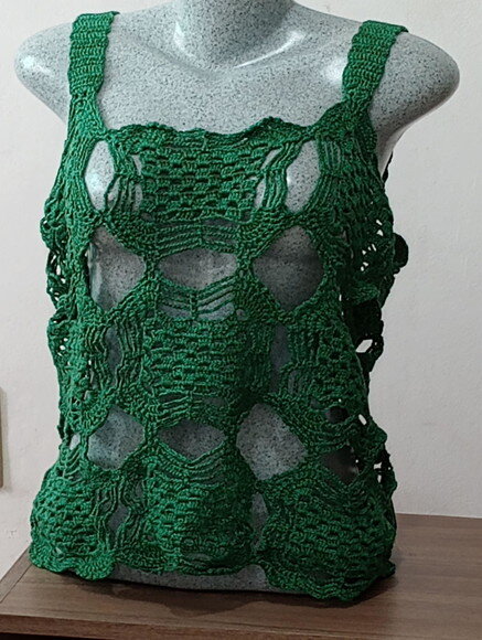 Blusa Verde Mesclado em Crochê