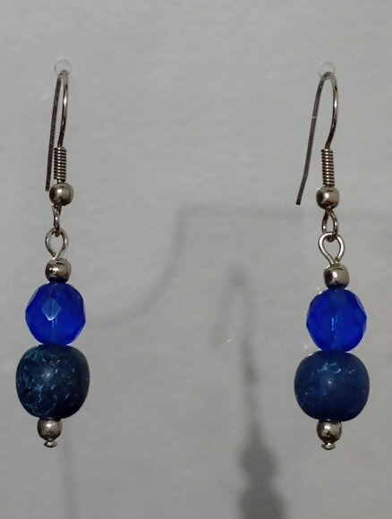 Brinco Cristais e Pedra Sabão Azul Médio