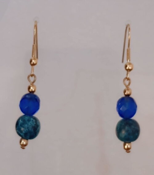 Brinco Cristais e Pedra Sabão Azul Royal