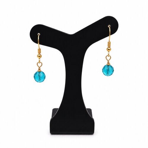 Brinco cristal tcheco turquesa anzol dourado