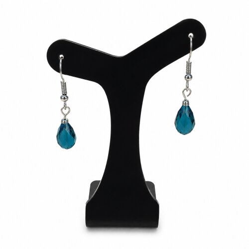 Brinco cristal gota azul cobalto anzol níquel