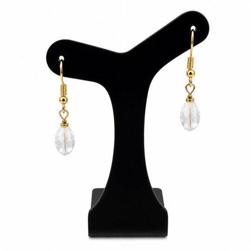 Brinco cristal gota transparente anzol dourado