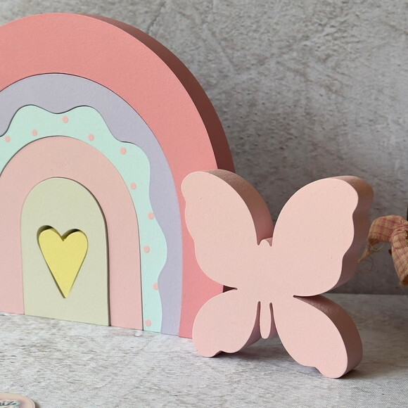 Arco Íris de Mesa Boho + Flor + Borboleta - Decoração Bebê