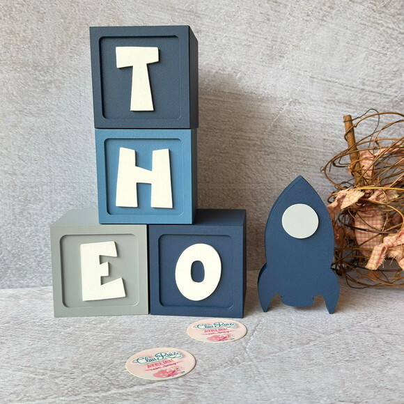 Astronauta Cubos Personalizados 8x8cm Foguete Decoração Bebê