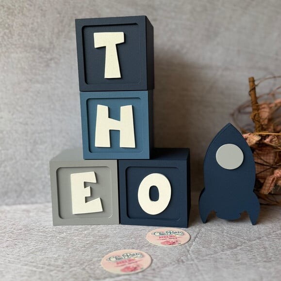 Astronauta Cubos Personalizados 8x8cm Foguete Decoração Bebê
