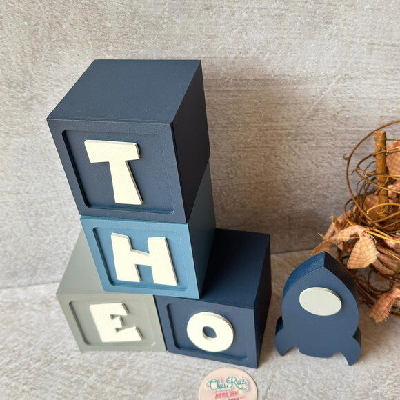 Astronauta Cubos Personalizados 8x8cm Foguete Decoração Bebê