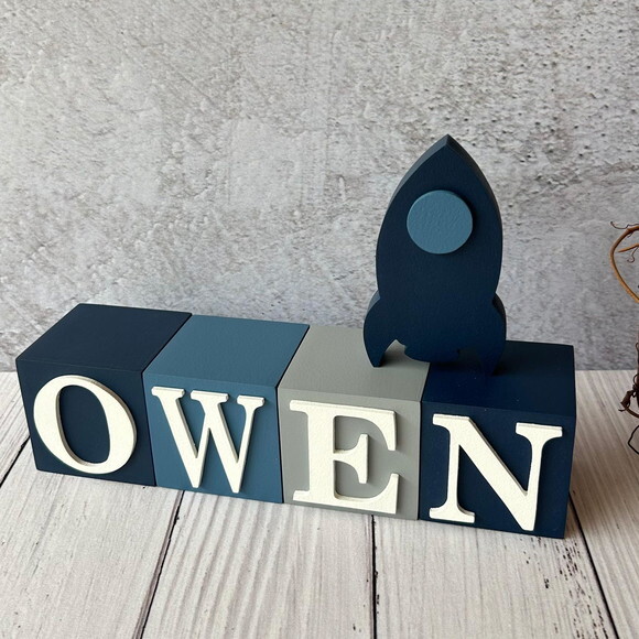 Astronauta- Cubos 6x6cm + Foguete Decoração Bebê