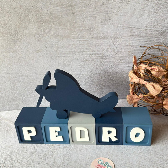 Aviãozinho + Cubos 6x6cm Ts Decoração Bebê