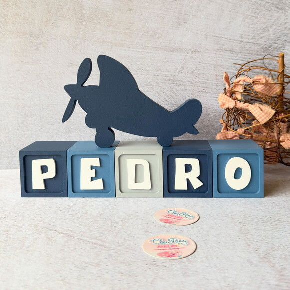 Aviãozinho + Cubos 6x6cm Ts Decoração Bebê