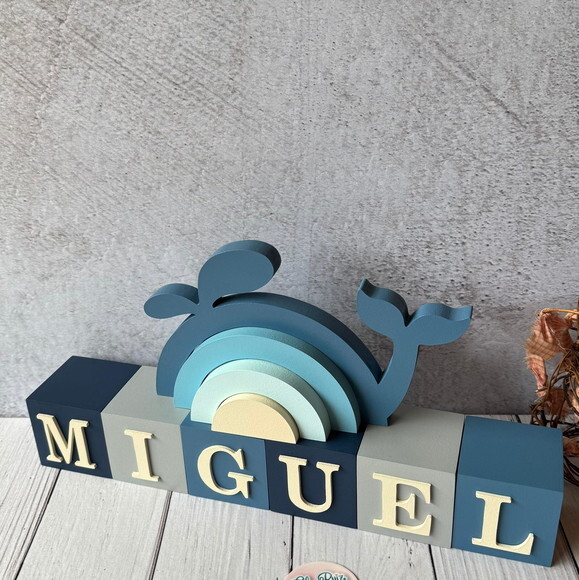 Baleia + Cubos 6x6cm Decoração Bebê Fundo do Mar