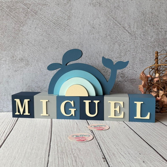 Baleia + Cubos 6x6cm Decoração Bebê Fundo do Mar