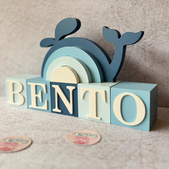 Baleia + Cubos 6x6cm Ts Decoração Bebê Fundo do Mar