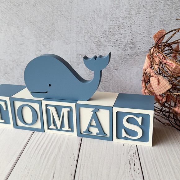 Baleia + Cubos 6x6cm Ts Decoração Bebê Fundo do Mar