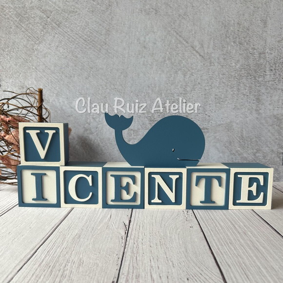 Baleia + Cubos 6x6cm Ts Decoração Bebê Fundo do Mar