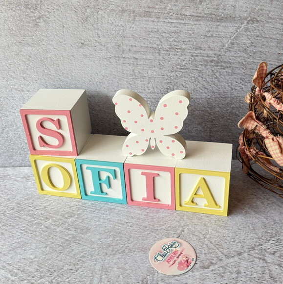 Borboletinha + Cubos 6x6cm Decoração Bebê