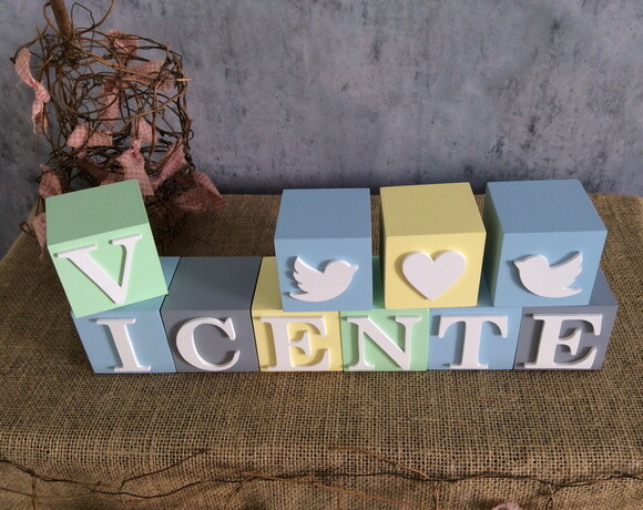 Cubos Decorativos Infantis em MDF para Quarto de Bebê 6x6cm