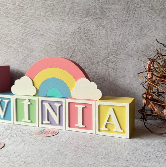 Candy Colors - Cubos 6x6cm Ts + Arco Íris. Decoração Bebê