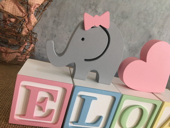 Cubos Decorativos MDF Personalizados Para Quarto de Bebê + Elefa