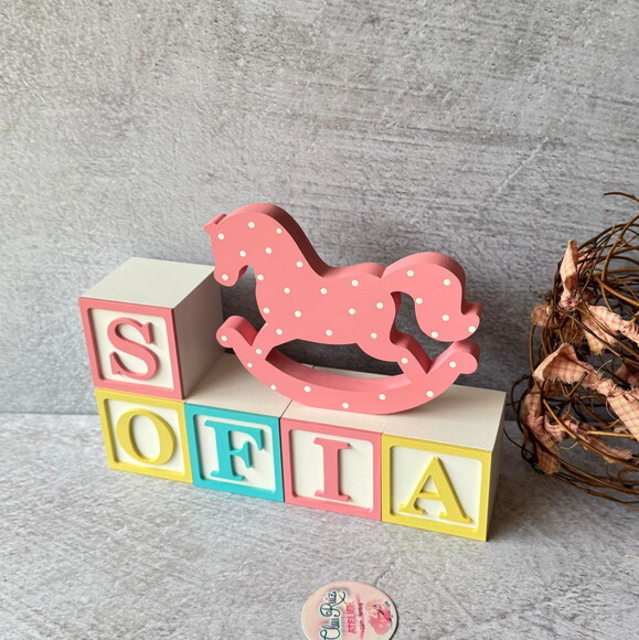 Cavalinho de Balanço + Cubos 6x6cm Ts Decoração Bebê