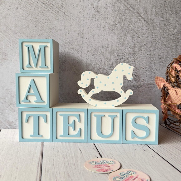Cavalinho de Balanço + Cubos 6x6cm Ts Decoração Bebê