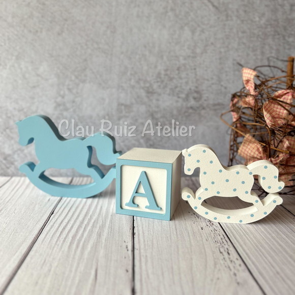 Cavalinho de Balanço + Cubos 6x6cm Ts Decoração Bebê