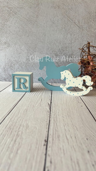 Cavalinho de Balanço + Cubos 6x6cm Ts Decoração Bebê