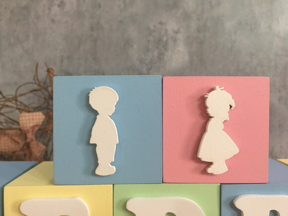 Chá de Revelação cubos 6x6cm Menino e Menina