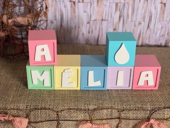 Cubos Decorativos Personalizados MDF Quarto de Bebê Tema Chuva d