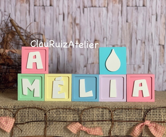 Cubos Decorativos Personalizados MDF Quarto de Bebê Tema Chuva d