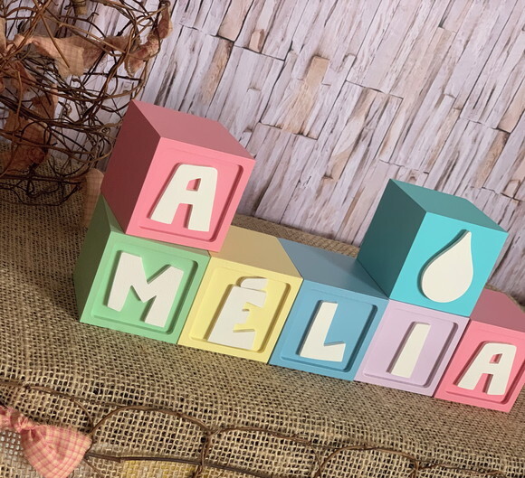Cubos Decorativos Personalizados MDF Quarto de Bebê Tema Chuva d