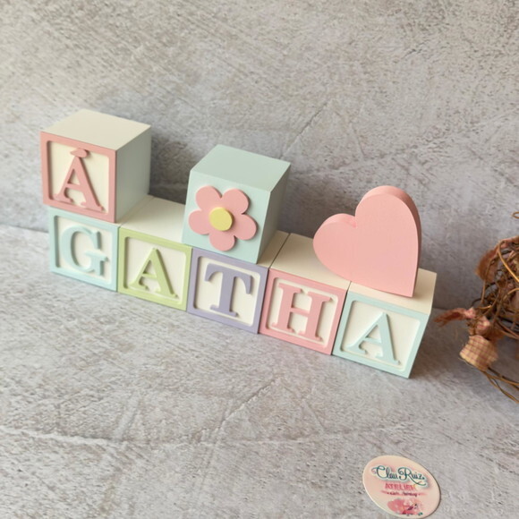 Coração -tons Pastel Cubos 6x6cm Decoração Bebê