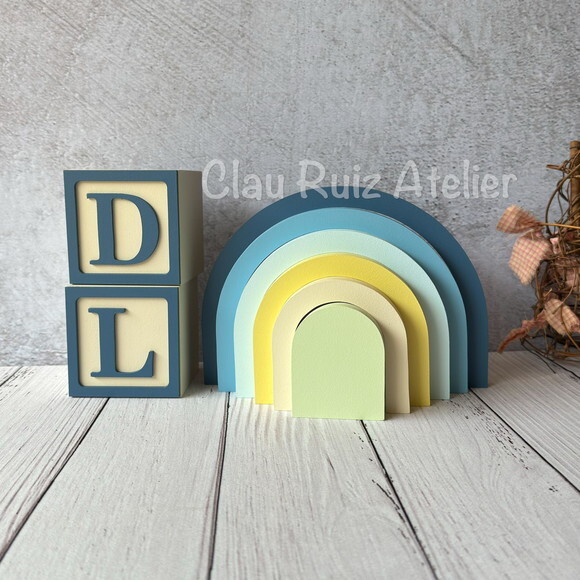 Cubos + Arco Íris de Mesa Escandinavo - Decoração Bebê