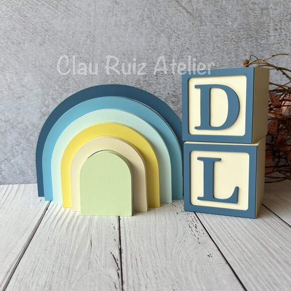 Cubos + Arco Íris de Mesa Escandinavo - Decoração Bebê