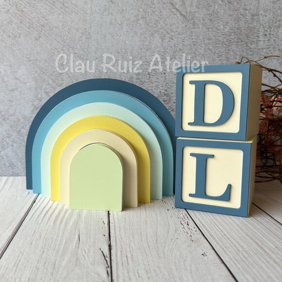 Cubos + Arco Íris de Mesa Escandinavo - Decoração Bebê