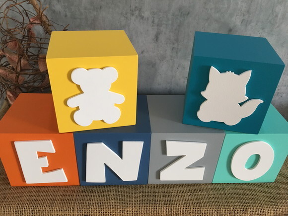 Cubos 10x10 -nomes com Raposinha e Ursinho no Cubo