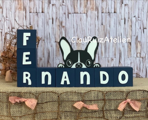 Cubos 6x6cm + Buldogue Decoração Bebê