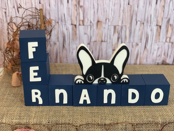 Cubos 6x6cm + Buldogue Decoração Bebê
