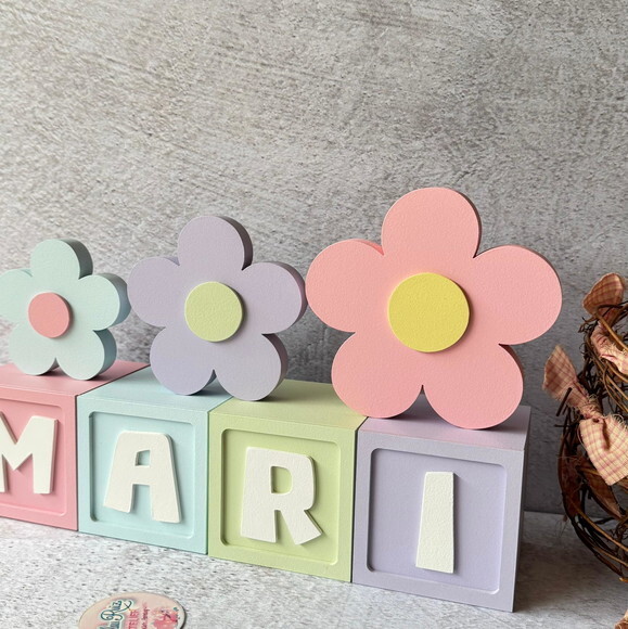 Cubos 8x8cm Decoração Bebê + Trio de Flor