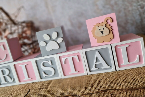 Cubos Decorativos com o Nome do Bebê Tema Safari 6cm