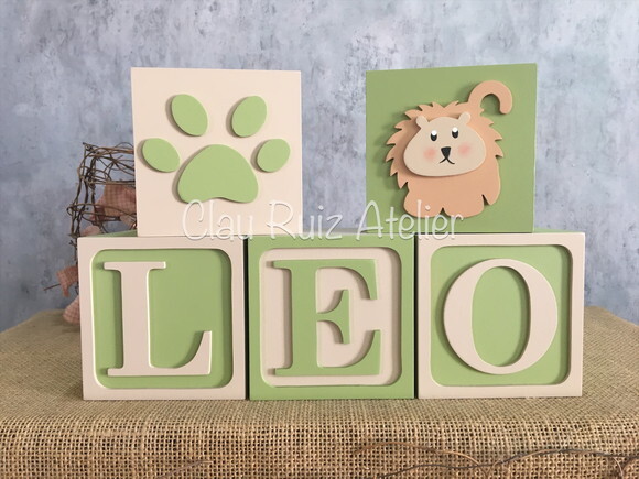Cubos Leãozinho e Pata 10x10cm Decoração Bebê