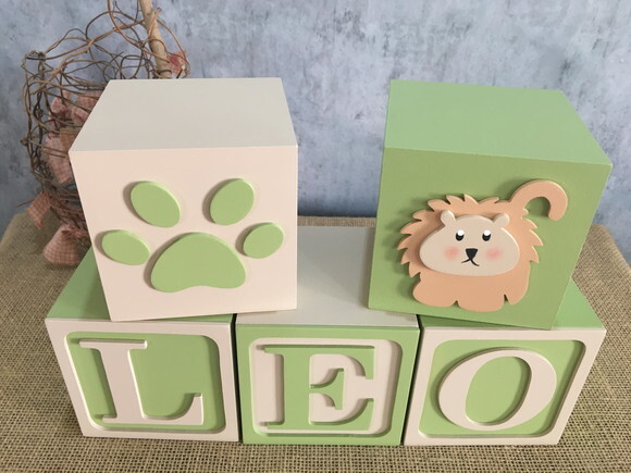 Cubos Leãozinho e Pata 10x10cm Decoração Bebê
